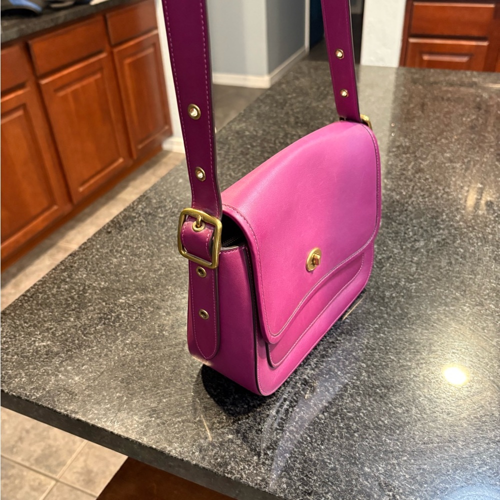 Coach Fuchsia Hibiscus Leather Crossbody 89127 with Gold-Tone Hardware Pink - Picture 2 of 15